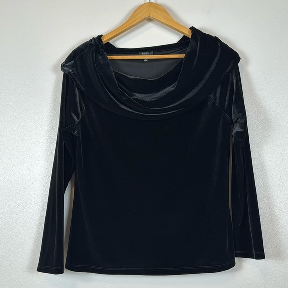 Talbots Black Velvet Cowl Neck Top Womens MP Dark Feminine Holiday Party Classy - Picture 1 of 11